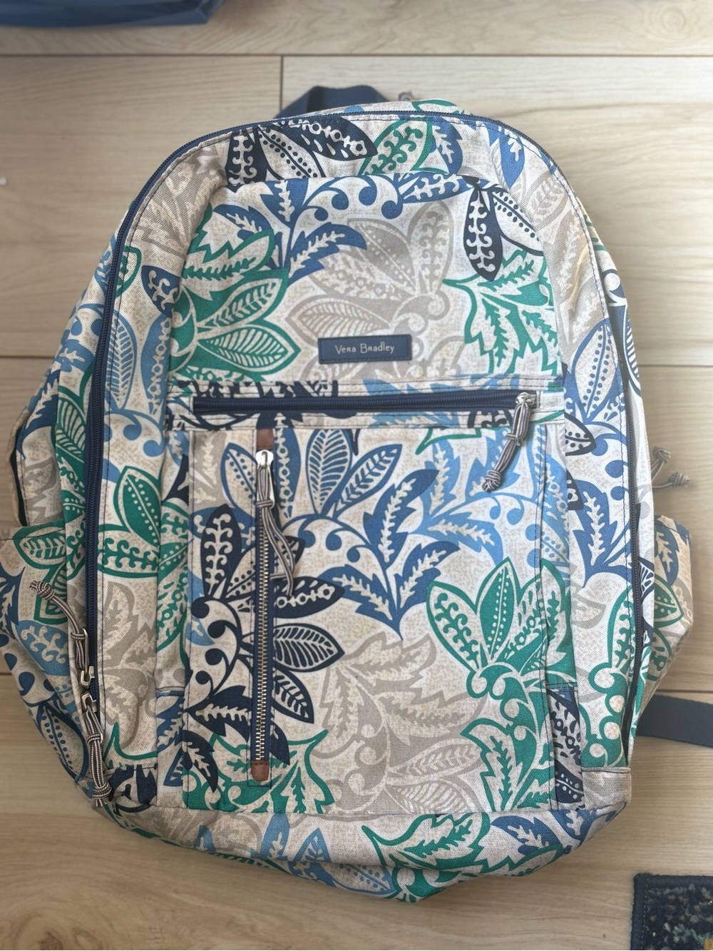 Vera Bradley Floral Backpack Blue Green Leaf Print School Travel Bag Lightweight
